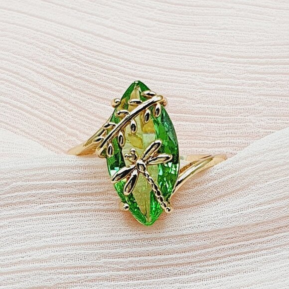 ✨Super Large Oval Crystal Clear Zircon Dragonfly Gold Rings for Women,EVGG1116 - Picture 5 of 7